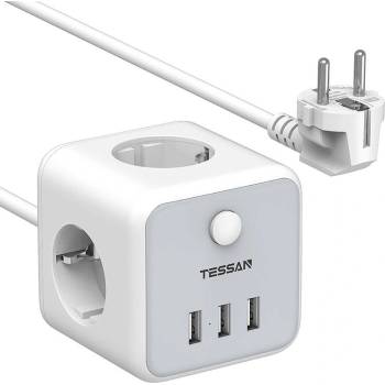 Tessan Power Strip TS-301- разклонител с 3хAC изхода и вградени 3хUSB-A изхода за мобилни устройства (бял)