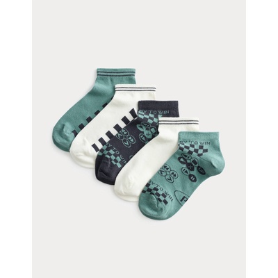 Marks & Spencer Къси чорапи Trainer Liners Gaming, 5 чифта в опаковка (6 малко - 7 голямо) Marks & Spencer зелено Marks & Spencer | Zelen | Момчешки | 6-8+