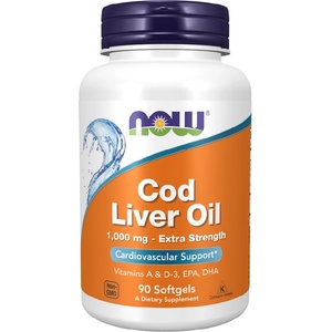 NOW NOW Cod Liver Oil 1000mg Extra Strength, 90 Softgels - fitnesdobavki - 27,19 лв