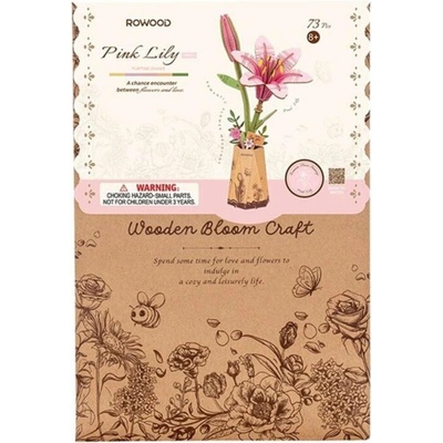 ROBOTIME Rowood 3D dřevěné puzzle Růžová lilie 73 ks – Zbozi.Blesk.cz