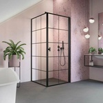 Radaway Правоъгълна душ кабина с люлееща се врата Radaway Nes KDJ I Factory 80x75 см матово черно-прозрачно покритие дясна (10022080-54-55R+10039075-54-55)