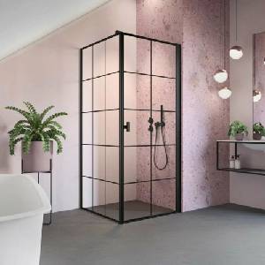 Radaway Правоъгълна душ кабина с люлееща се врата Radaway Nes KDJ I Factory 80x75 см матово черно-прозрачно покритие дясна (10022080-54-55R+10039075-54-55)