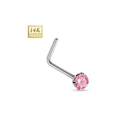 Šperky4U zlatý piercing do nosu růžový zirkon ZL01027P-WG