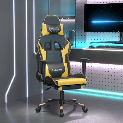 Petrashop Masážní herní židle s podnožkou černá a zlatá umělá kůže Zlato 345459