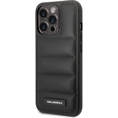 KARL LAGERFELD Quilted Puffy Metal Logo Case - дизайнерски кожен кейс за iPhone 14 Pro Max (черен)
