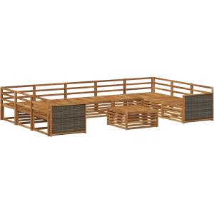 vidaXL Комплект дивани за открито 10 бр. Натурално (3383857)