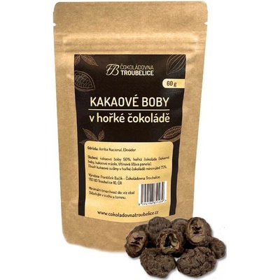 Čokoládovna Troubelice Kakaové boby v hořké čokoládě 150 g