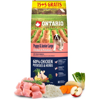 Ontario Puppy & Junior Large Chicken & Potatoes & Herbs 15 kg