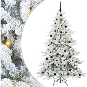 vidaXL Изкуствено коледно дърво с хингед Бяло 210 cm PVC и стомана (3397732)