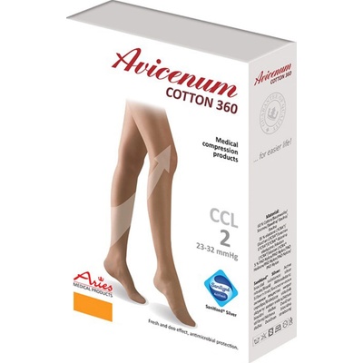 Avicenum 360 DEN stehenné pančuchy Sanitized COTTON otvorená špica Silver
