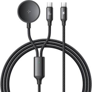 Xmart Кабел Xmart 2 в 1 USB-C към магнитно зарядно за Galaxy Watch и USB-C 60W, 1.2м, Черен (25043)