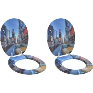 vidaXL Тоалетна седалка 2 pcs Сив 44 x 38 см Инженерна дървесина (3414549)