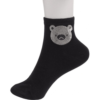 Image 1 of Дамски чорапи в черно с мече от камъчета