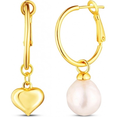 JwL Luxury Pearls Romantické asymetrické náušnice se srdcem a sladkovodní perlou 2v1 JL0854