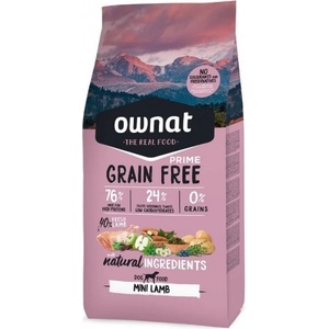 OWNAT Grain Free Prime MINI ADULT LAMB - Натурална суха храна за кучета от дребни породи, БЕЗ зърнени култури, с 76% качествено агнешко месо - 3 кг, Испания - 114423