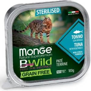Monge BWILD Grain Free Sterilised пастет с риба тон и зеленчуци - пастет терин без зърнени храни - за кастрирани котки в зряла възраст 100gr