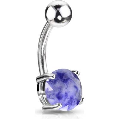 Šperky Eshop Ocelový piercing do pupíku s přírodním lazuritem S64.05