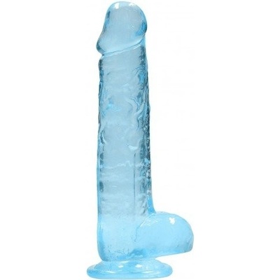 RealRock Crystal Clear 8″ modré dildo s prísavkou a semenníkmi 21 x 4 cm