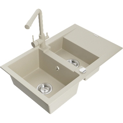 Mexen Gaspar кухненска мивка от гранит с 1, 5 камери и отцедник, и смесител Duero, бежов - 6507-69-671600-69 (6507-69-671600-69)