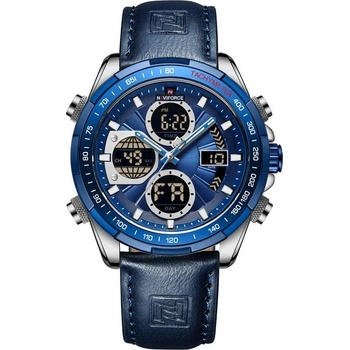 Curren Мъжки часовник Naviforce Fuero, Хронограф, Кожена каишка, Син / Сребрист (NAVIFORCE-9197L-BLUE-SILVER)