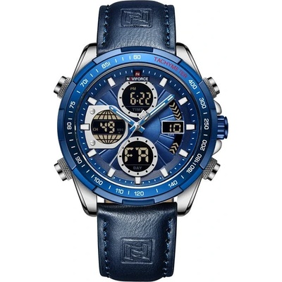 Curren Мъжки часовник Naviforce Fuero, Хронограф, Кожена каишка, Син / Сребрист (NAVIFORCE-9197L-BLUE-SILVER)