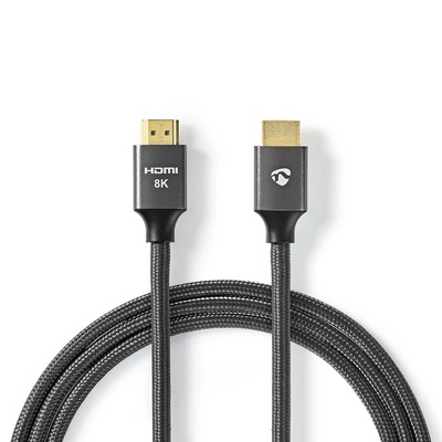 Nedis HDMI кабел, Ultra High Speed , HDMI мъжки / HDMI женски конектор, позлатен, 8K@60Hz, 48 Gbps, OFC, 2.00 m, кръгъл, 6.3 mm, антрацит, в кутия (CVTB35000GY20)