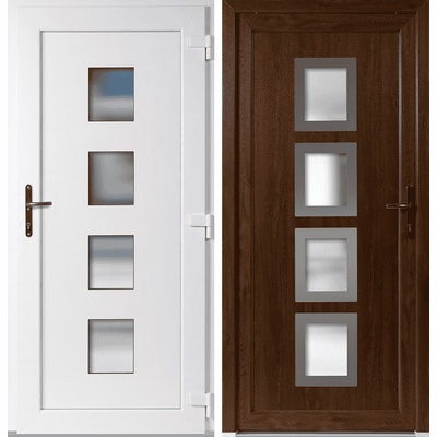 OknaDvereNaMiru.cz Vchodové dveře 010 + INOX orámování zlatý dub / bílá pravé otevírání dovnitř 110 x 210 cm