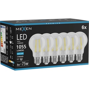 Mexen Vintis 6x LED Филамент крушка E27, A60, 8W, Студена - 6500K, 1055 lm, прозрачна (L150-E27-0865-00x06)
