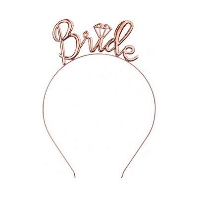 PartyDeco Kovová zlatoružová čelenka s nápisom Bride
