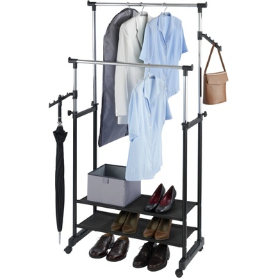Čierny kovový teleskopický pojazdný stojan na oblečenie All In – Wenko