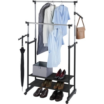 Čierny kovový teleskopický pojazdný stojan na oblečenie All In – Wenko