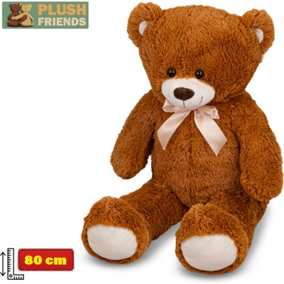 Mikro Plush Friends medvěd tmavě hnědý s mašlí 80 cm