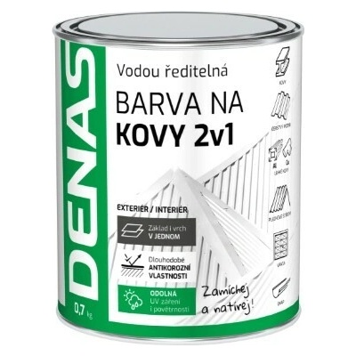 DENAS 2V1 antikorózna farba na kov 0,7 kg 100 biely