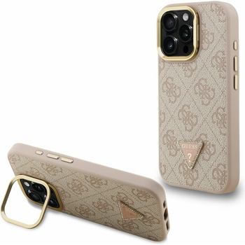 GUESS PU 4G Strass Triangle Logo Stand Camera Frame MagSafe Заден калъф за iPhone 15 Pro Max Pink Guess | Rozov | ЖЕНИ | UNI