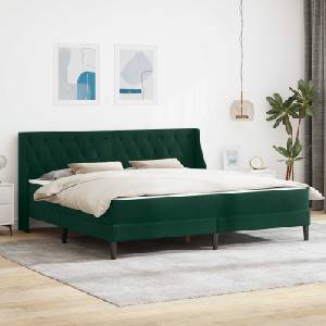 vidaXL Рамка за легло с матрак Тъмен зелен 200 x 200 cm Кадифе (3414821)