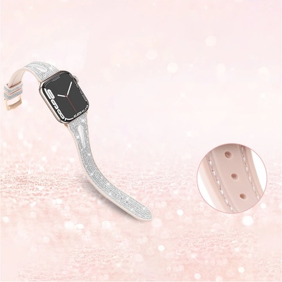 Kingxbar Силиконова каишка с кристали за Apple Watch 42мм, 44мм, 45мм, Ultra, Ultra 2 49мм - Kingxbar New Chameleon Band (сребрист-розов) (KGX489)