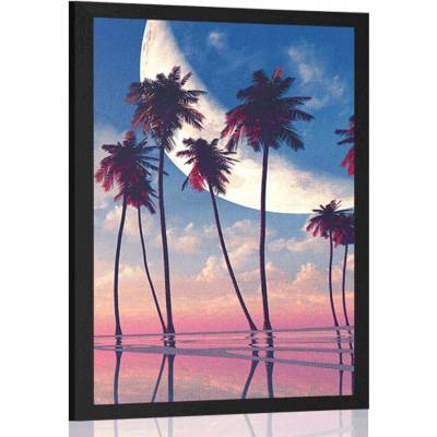 Plakát západ slunce nad tropickými palmami - 20x30 black