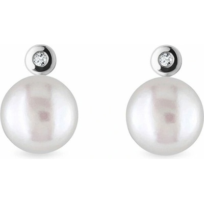 Klenota náušnice z bieleho zlata s perlou a bezel diamantom K0674022