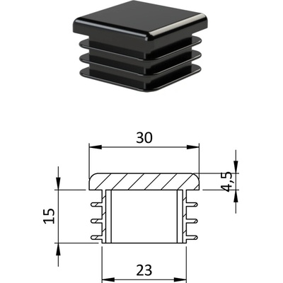 Krytka plastová 30 x 30 mm, čierna