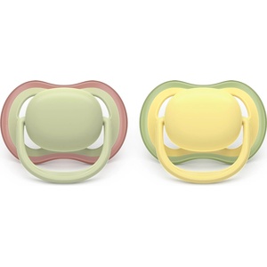 Philips Залъгалки Philips Avent - Ultra Air, Неутрални, пастелни цветове с кутия за стерилизиране, 18 m+, 2 броя (00A.0655.001)