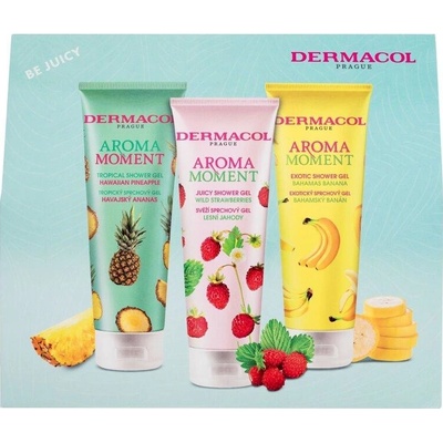 DERMACOL Aroma moment mix dámskych sprchových gélov SG Havajský ananás 250 ml +SG Bahamský banán 250 ml+ SG Lesné jahody 250 ml