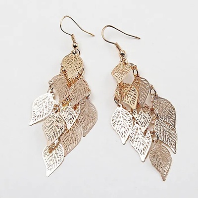 Fashion Jewelry Dámské visací náušnice Lístečky zlatá EA735-92