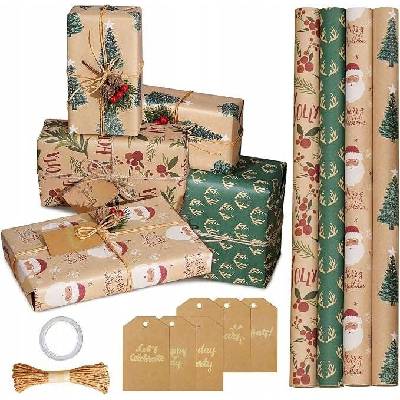 žiadna značka Vianočný baliaci papier 43 cm x 3 m, sada 4 rolky, Kraft