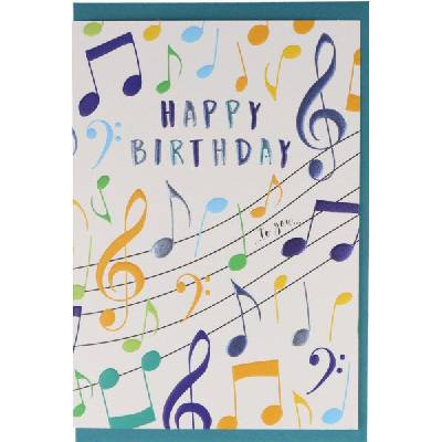 Přání bez textu s motivem Happy Birthday To You barevné noty