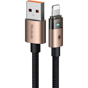 Mcdodo Кабел за данни - Mcdodo (CA-6911) - със светлина при зареждане, USB-A → Lightning, прозрачен кабел, 3A, 1.2m - Desert Gold
