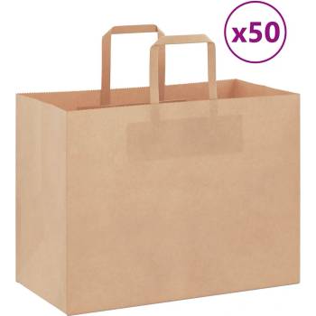 vidaXL Хартиени торбички 50 бр с дръжки кафяви 32x17x25 см (4101803)