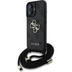 CG Mobile iPhone 16 GUESS PU 4G METAL LOGO CROSSBODY STRAP пластмасов протектор за телефон, удароустойчив, кожен ефект на гърба + каишка за рамо, ЧЕРЕН GUHCP16SP4GMGCRK (GUHCP16SP4GMGCRK)