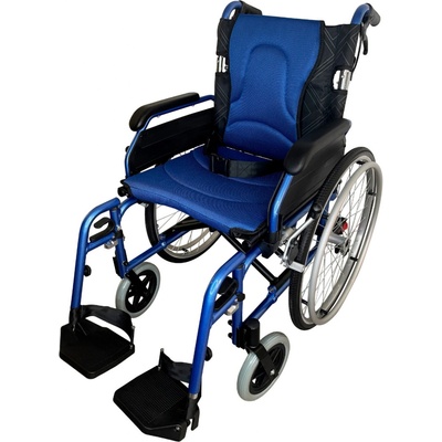 Kvalitní invalidní vozík s brzdou pro doprovod modré barvy