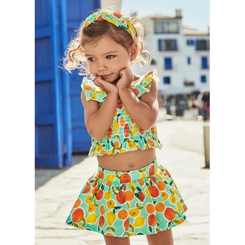 Mayoral Комплект пола total look аква с плодове, с потник и лента за глава за мини момиче Майорал