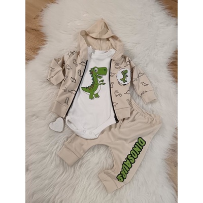 kojenecká súprava s body dinosaurs béžová